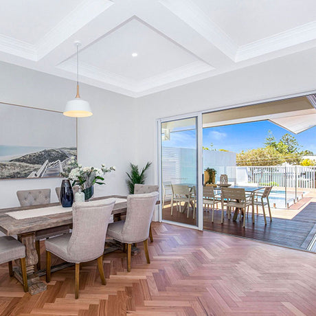 Herringbone Fiddleback Parquetry Engineered Australian Hardwood Blackbutt 600x120x14/3mm