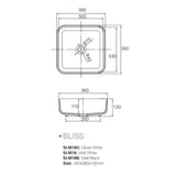 Solid Surface Basin Series Bliss Above Counter Matt Black 360x360x130mm