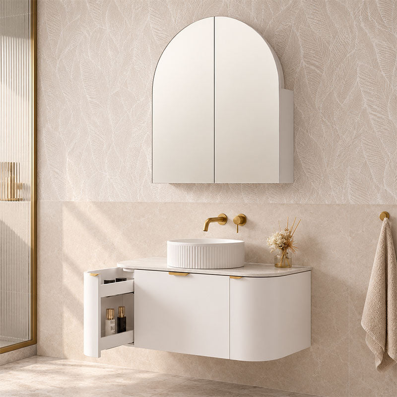 Boston Half Moon Shaving Cabinet Matt White 800x900x145mm