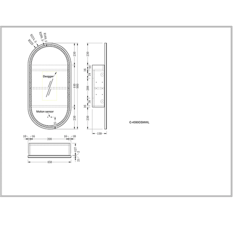 Carysil Noble Oval LED Shaving Cabinet Walnut 450x900mm