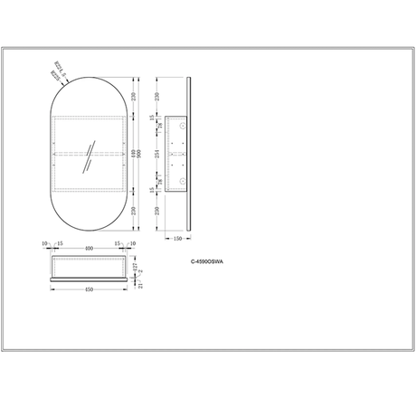 Carysil Noble Oval Shaving Cabinet Walnut 450x900mm