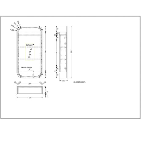Carysil Earls Squircle LED Shaving Cabinet Walnut 450x900mm