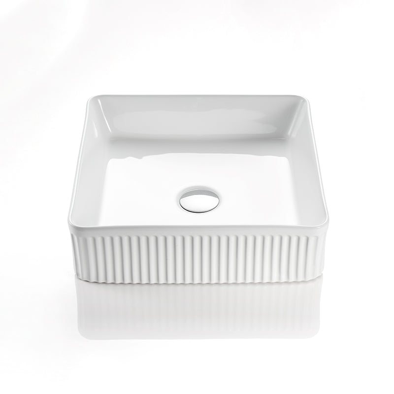 Bellevue Fluted Square Art Basin Matte White 415x415x120mm