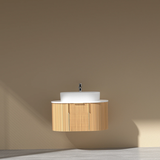 Carysil Fluted Wall Hung Vanity Walnut (Stone Top and Black Handle Included) 750mm