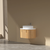 Carysil Fluted Wall Hung Vanity Walnut (Stone Top and Black Handle Included) 750mm