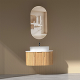 Carysil Fluted Wall Hung Vanity Walnut (Stone Top and Black Handle Included) 750mm