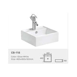 Ceramic Basin Series Above Counter Gloss White 460x460x160mm