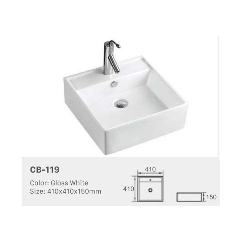 Ceramic Basin Series Above Counter Gloss White 410x410x150mm
