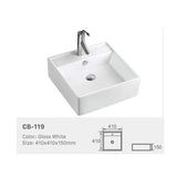 Ceramic Basin Series Above Counter Gloss White 410x410x150mm