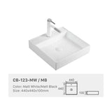 Ceramic Basin Series Above Counter Matt White 440x440x100mm