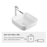 Ceramic Basin Series Above Counter Matt Black 390x390x140mm