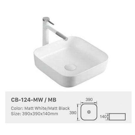 Ceramic Basin Series Above Counter Matt Black 390x390x140mm
