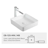 Ceramic Basin Series Above Counter Matt White 370x370x120mm