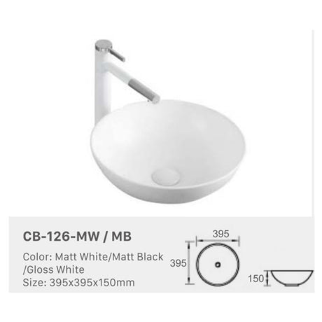 Ceramic Basin Series Above Counter Gloss White 395x395x150mm