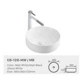 Ceramic Basin Series Above Counter Gloss White 360x360x120mm