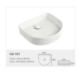 Ceramic Basin Series Above Counter Grooved Matt White 415x365x120mm