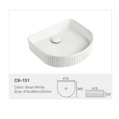 Ceramic Basin Series Above Counter Grooved Matt White 415x365x120mm