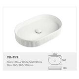Ceramic Basin Series Above Counter Grooved Matt White 580x360x120mm