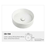 Ceramic Basin Series Above Counter Grooved Matt White 370x370x120mm