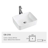 Ceramic Basin Series Above Counter Gloss White 480x370x130mm