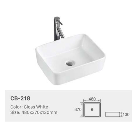 Ceramic Basin Series Above Counter Gloss White 480x370x130mm