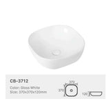 Ceramic Basin Series Above Counter Gloss White 370x370x120mm