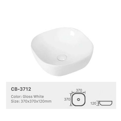 Ceramic Basin Series Above Counter Gloss White 370x370x120mm