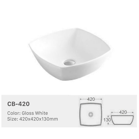 Ceramic Basin Series Above Counter Gloss White 420x420x130mm