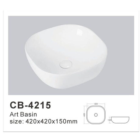 Ceramic Basin Series Above Counter Gloss White 500x400x150mm