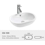 Ceramic Basin Series Above Counter Gloss White 520x320x145mm