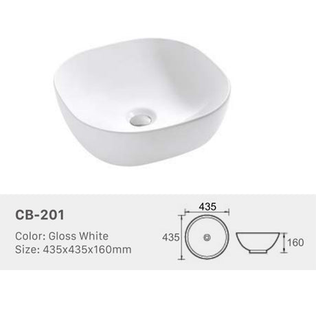 Ceramic Basin Series Above Counter Gloss White 435x435x160mm