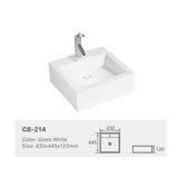 Ceramic Basin Series Above Counter Gloss White 430x445x120mm