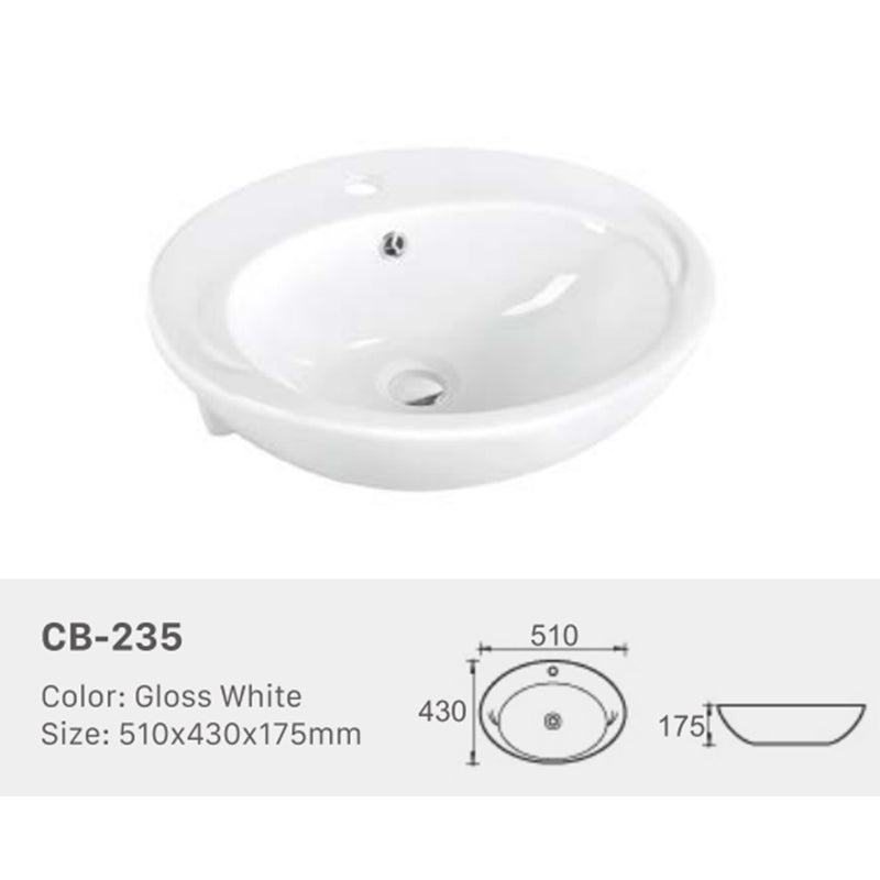 Ceramic Basin Series Under Counter Gloss White 510x430x175mm