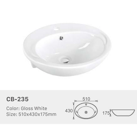 Ceramic Basin Series Under Counter Gloss White 510x430x175mm
