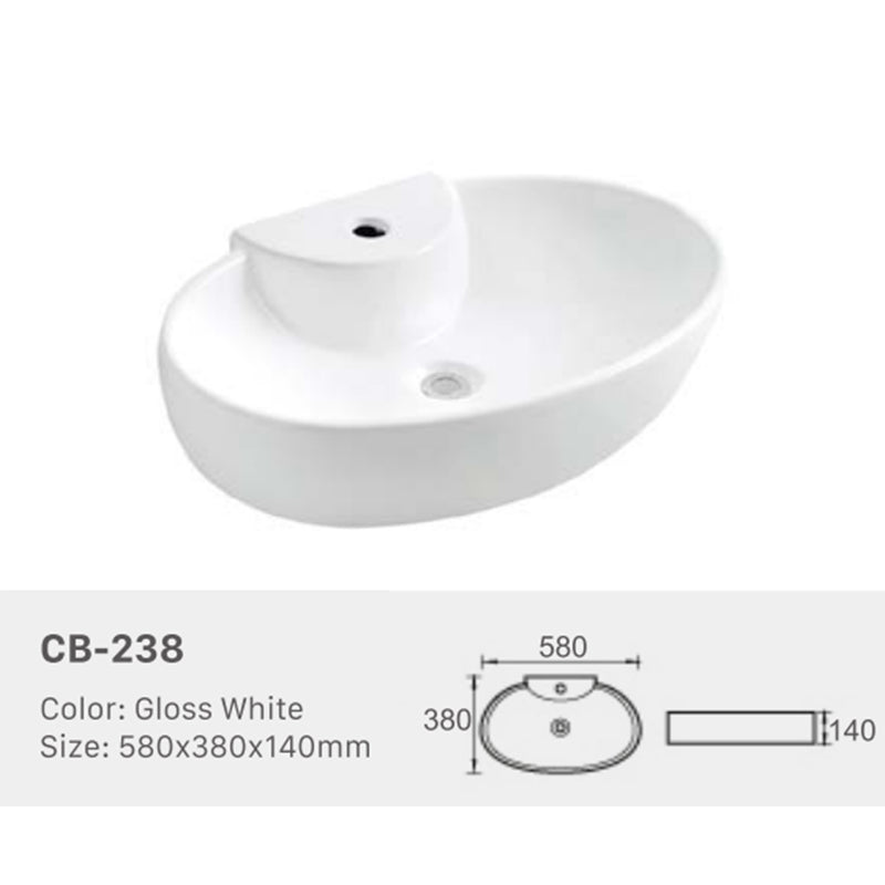 Ceramic Basin Series Above Counter Gloss White 580x380x140mm