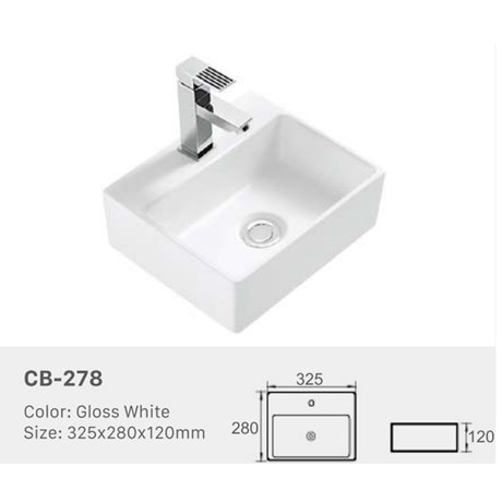Ceramic Basin Series Above Counter Gloss White 325x280x120mm