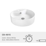 Ceramic Basin Series Above Counter Gloss White 460x460x155mm