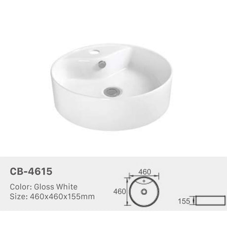 Ceramic Basin Series Above Counter Gloss White 460x460x155mm