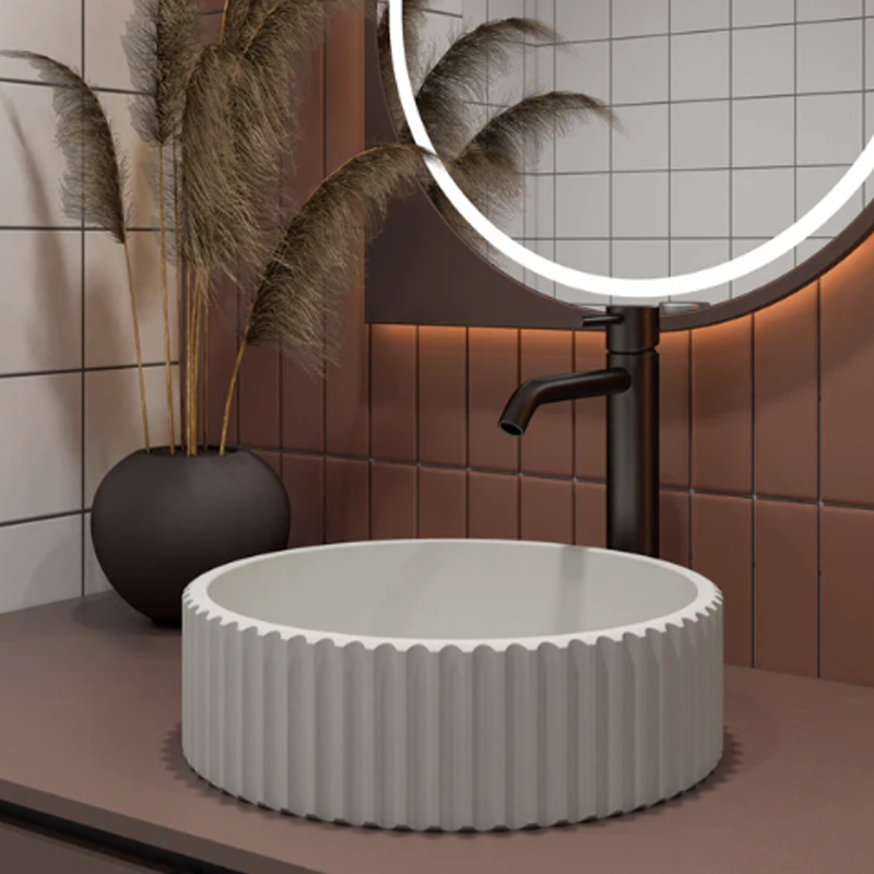 Fluted Concrete Basin (Waste Included) 400x400x120mm