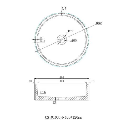 Fluted Concrete Basin (Waste Included) 400x400x120mm