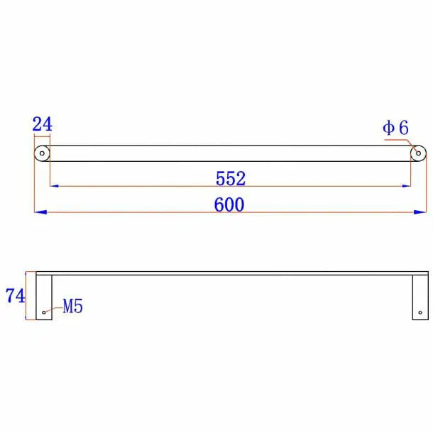 Rushy Black Single Towel Rail 600mm