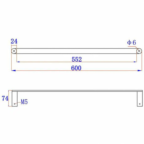 Rushy Gun Metal Grey Single Towel Rail 600mm