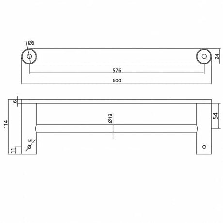 Rushy Black Double Towel Rail 600mm