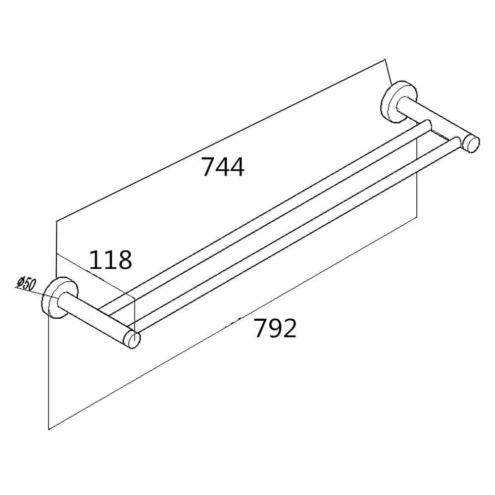 LUCID Round Chrome Double Towel Rack Rail 790mm