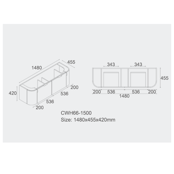 Plateau Series Matt White Overall 1480x455x520mm VANITY SET With Flat Stone Bench Top Only