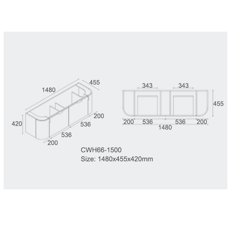 Plateau Series Matt White Overall 1480x455x520mm VANITY SET With Flat Stone Bench Top Only