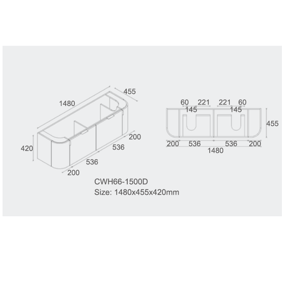 Plateau Series Natural Timber Overall 1480x455x520mm VANITY SET Cabinet Only (Double Bowl)