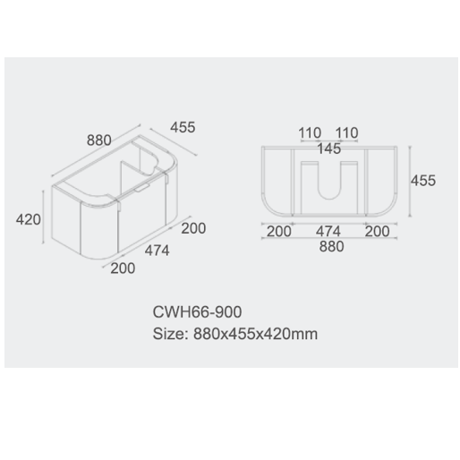 Plateau Series Matt White 900x455x520mm with Flat Stone Bench Top