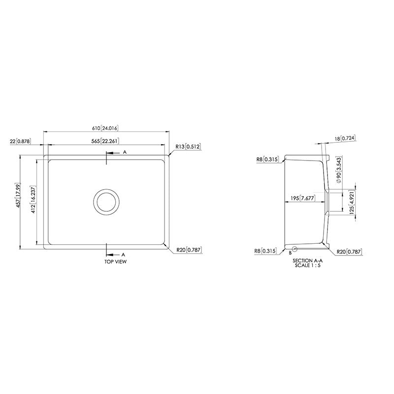 Carysil Fine Fireclay Single Bowl 610x457mm