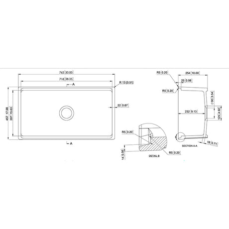 Carysil Fine Fireclay Single Bowl 762x457x254mm